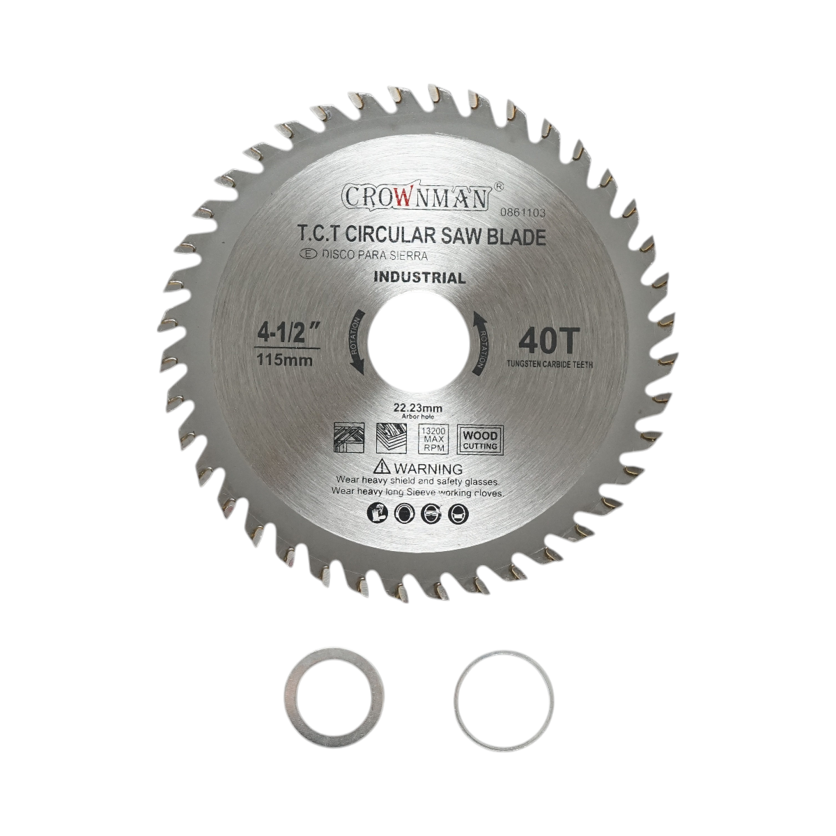 Crownman 115x22.23mm circular saw blade for wood, max speed 13200rpm, 40 teeth, industrial